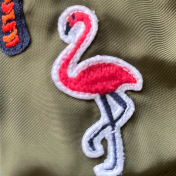 Tommy Hilfiger Bomber Jacket / Girl XS (4-5) / Olive Green / Palm🌴, Flamingo🦩 - Picture 7 of 13